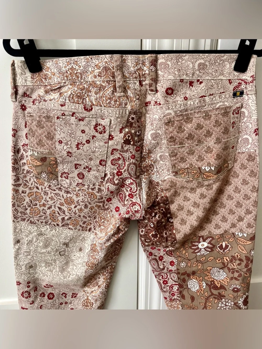 Lucky Brand Charlie Skinny Boho Patchwork Jeans Beige Sz 10 - Picture 14 of 16